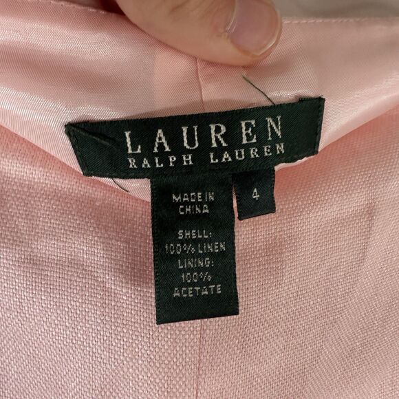 Lauren Ralph Lauren 100% Linen Skirt Women's 4 Pink Side Zip Lined Pocketless - Picture 3 of 6